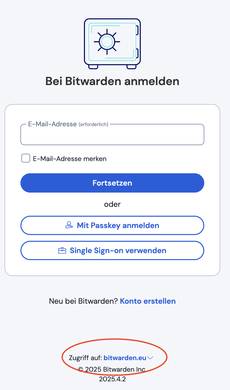 Anmeldung Bitwarden